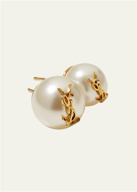 Saint Laurent YSL Pearly Stud Earrings .